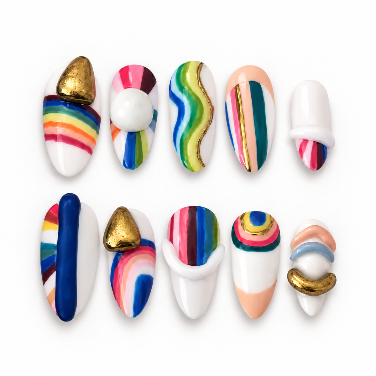 Galleria rainbow sculptural press-on nail set on a clean white background
